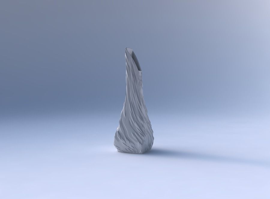 Vase top bent rectangle 2 with twisted diagonal dents and bulges 3D print model_4