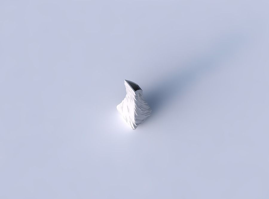 Vase top bent rectangle 2 with twisted diagonal dents and bulges 3D print model_2