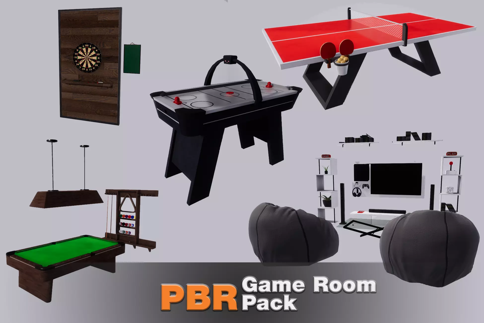 Game Room Pack Low-poly 3D model_0