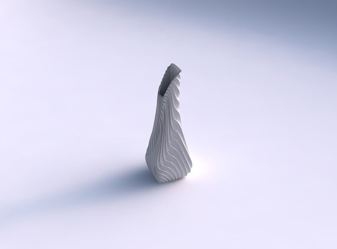 Vase top bent rectangle 2 with wavy extruded lines 3