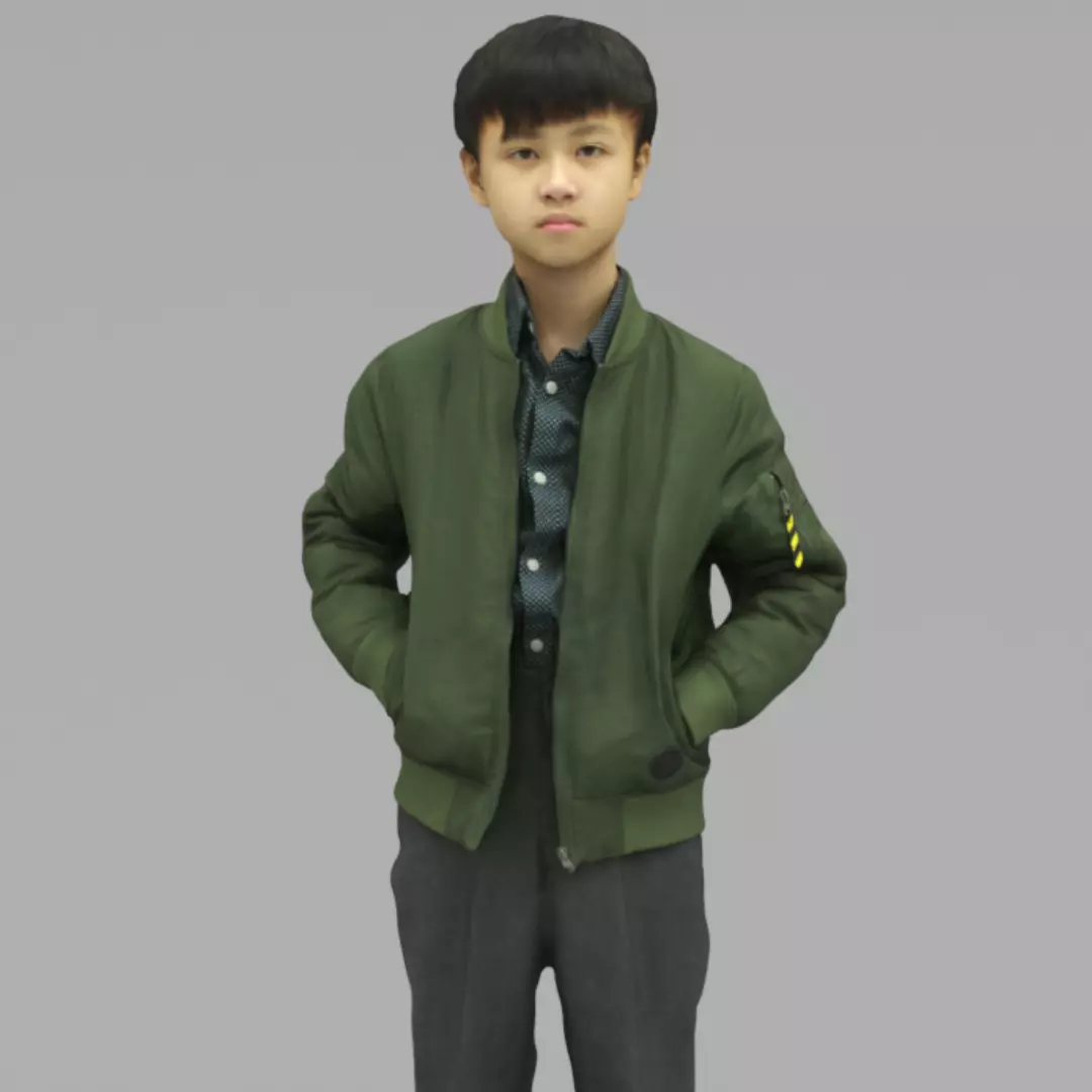 A Cool Boy Posing with Hands in Pockets In Half Body Portrait 3D model_0