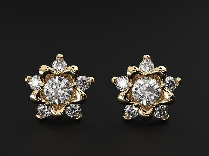 Stud earrings for girls with diamonds 532 3D print model