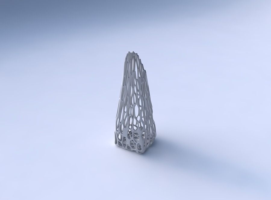 Vase top bent rectangle with cracked organic lattice 3D print model_3