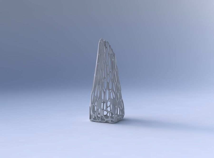 Vase top bent rectangle with cracked organic lattice 3D print model_4
