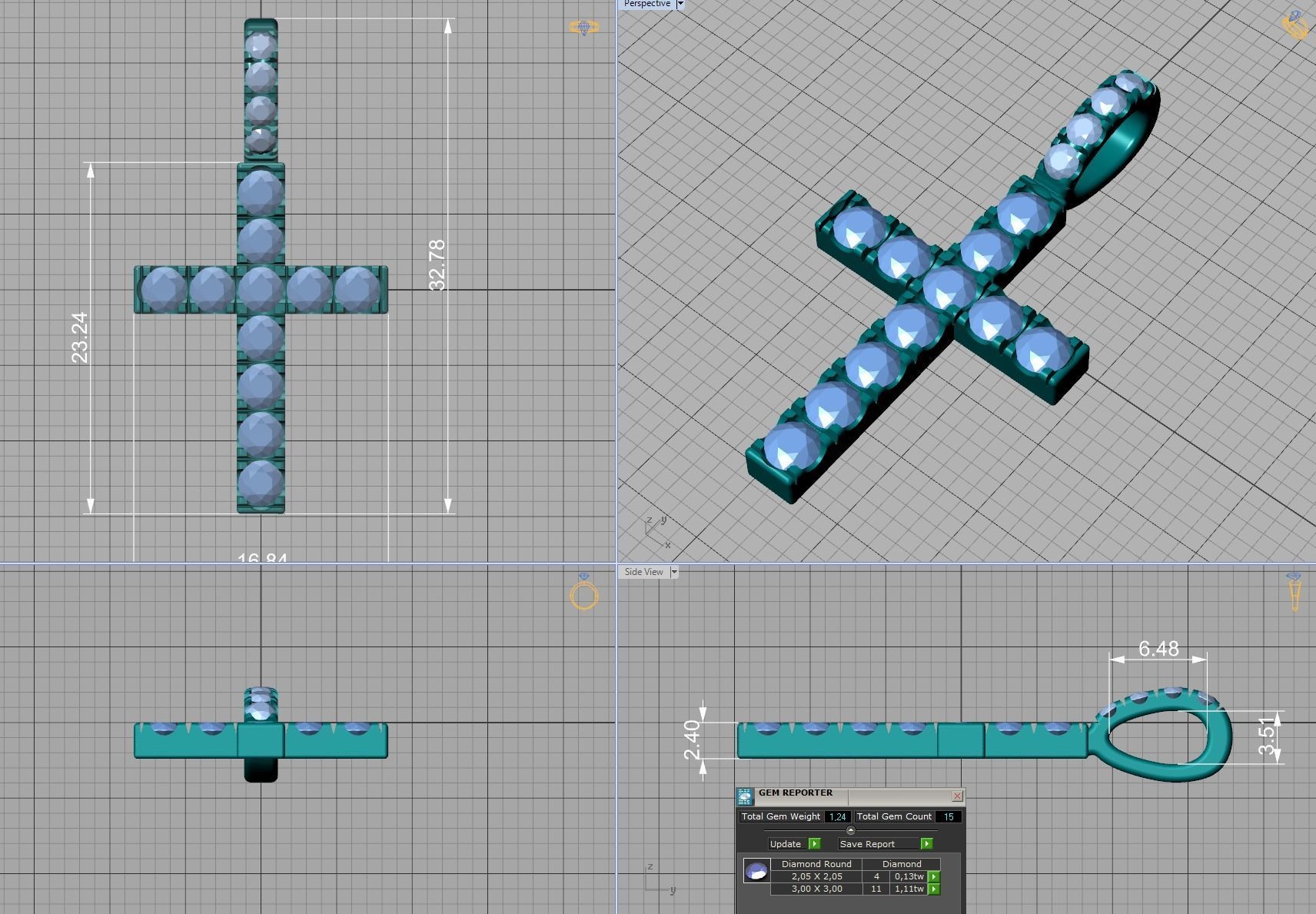 Diamond Pave Cross 32mm with French Pave Setting 3dmodel 3D print model_4