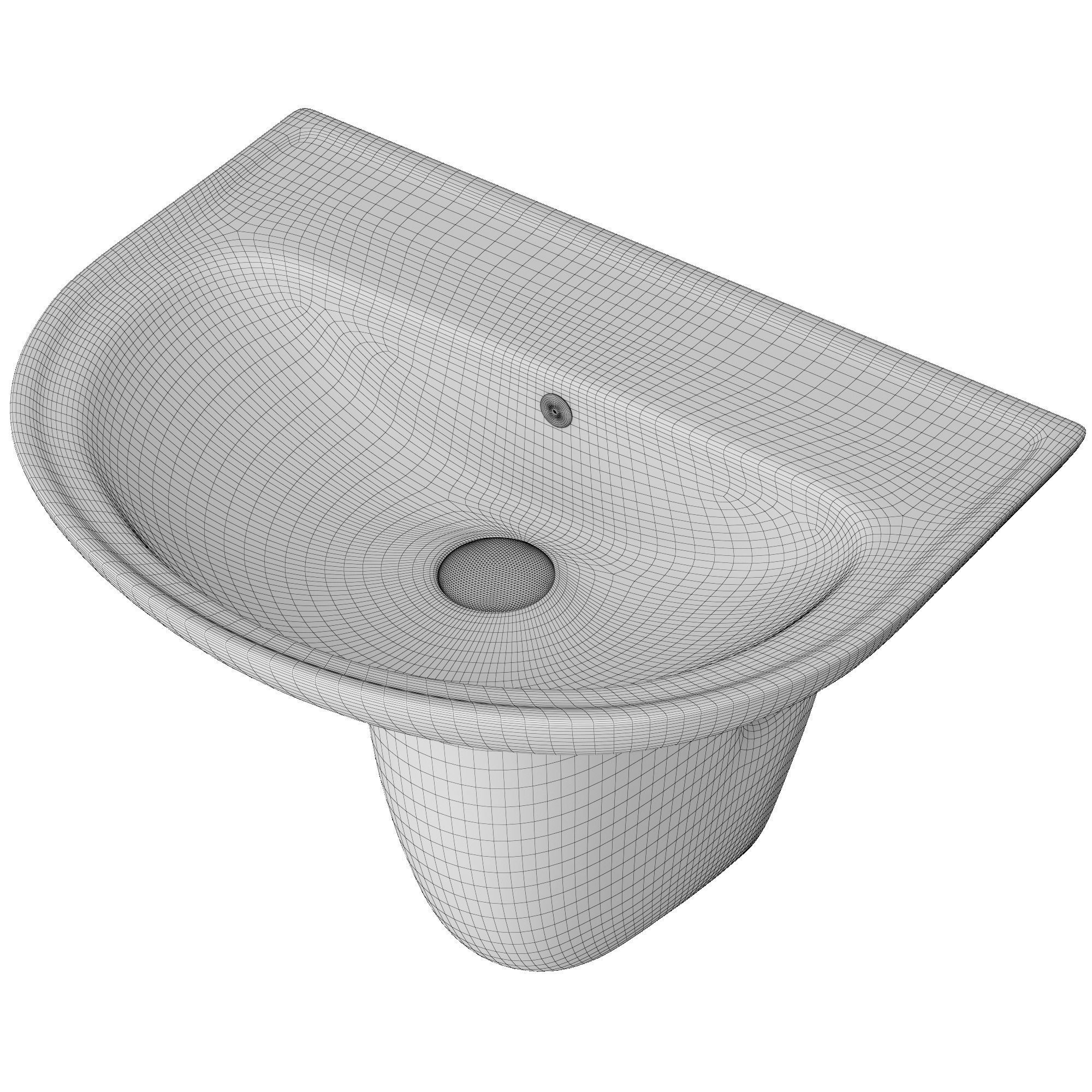 Pedestal Half Round Wash Basin 3D model Modeled in 3ds max 3D model_9