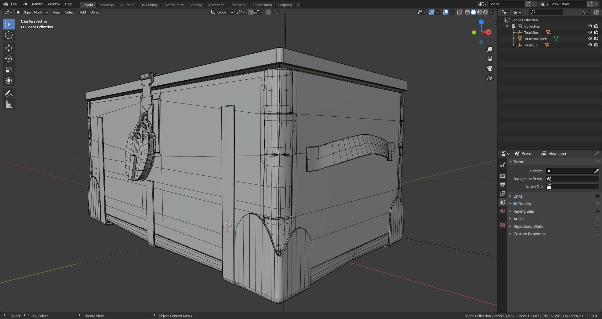 Wooden trunk box Low-poly 3D model_9
