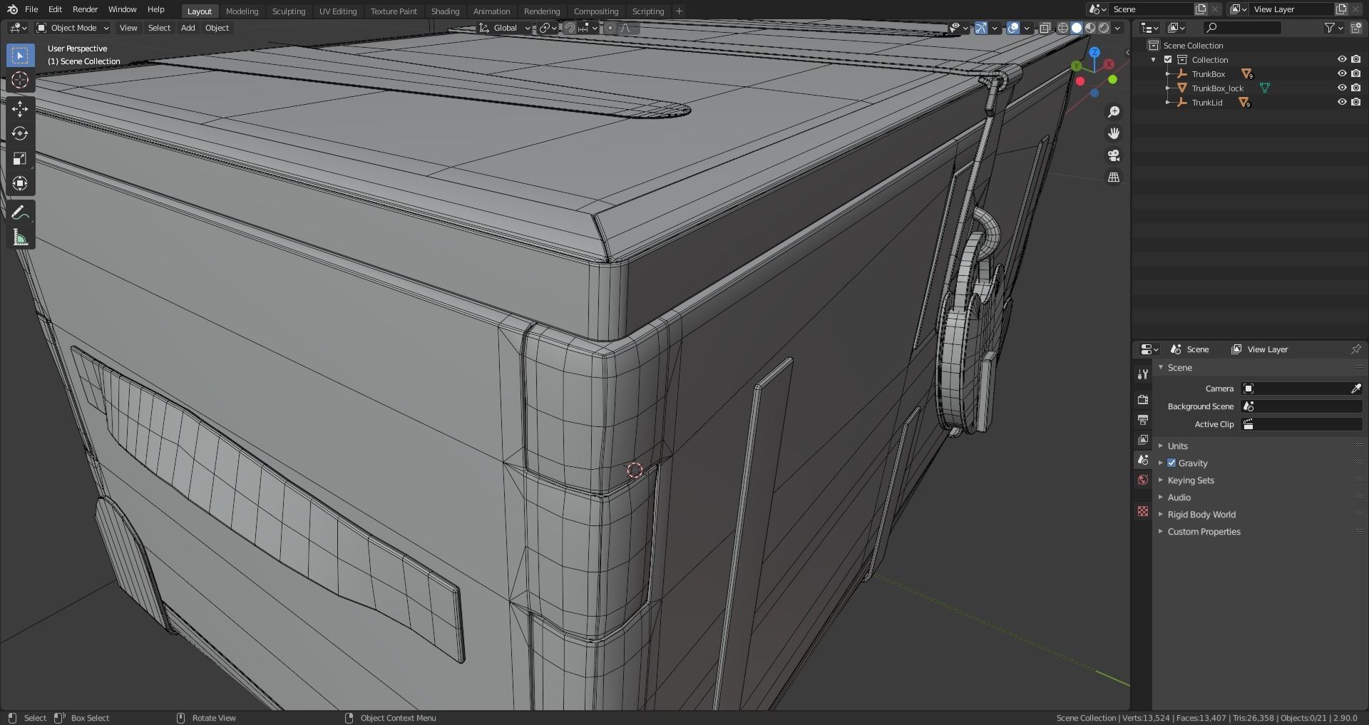 Wooden trunk box Low-poly 3D model_11