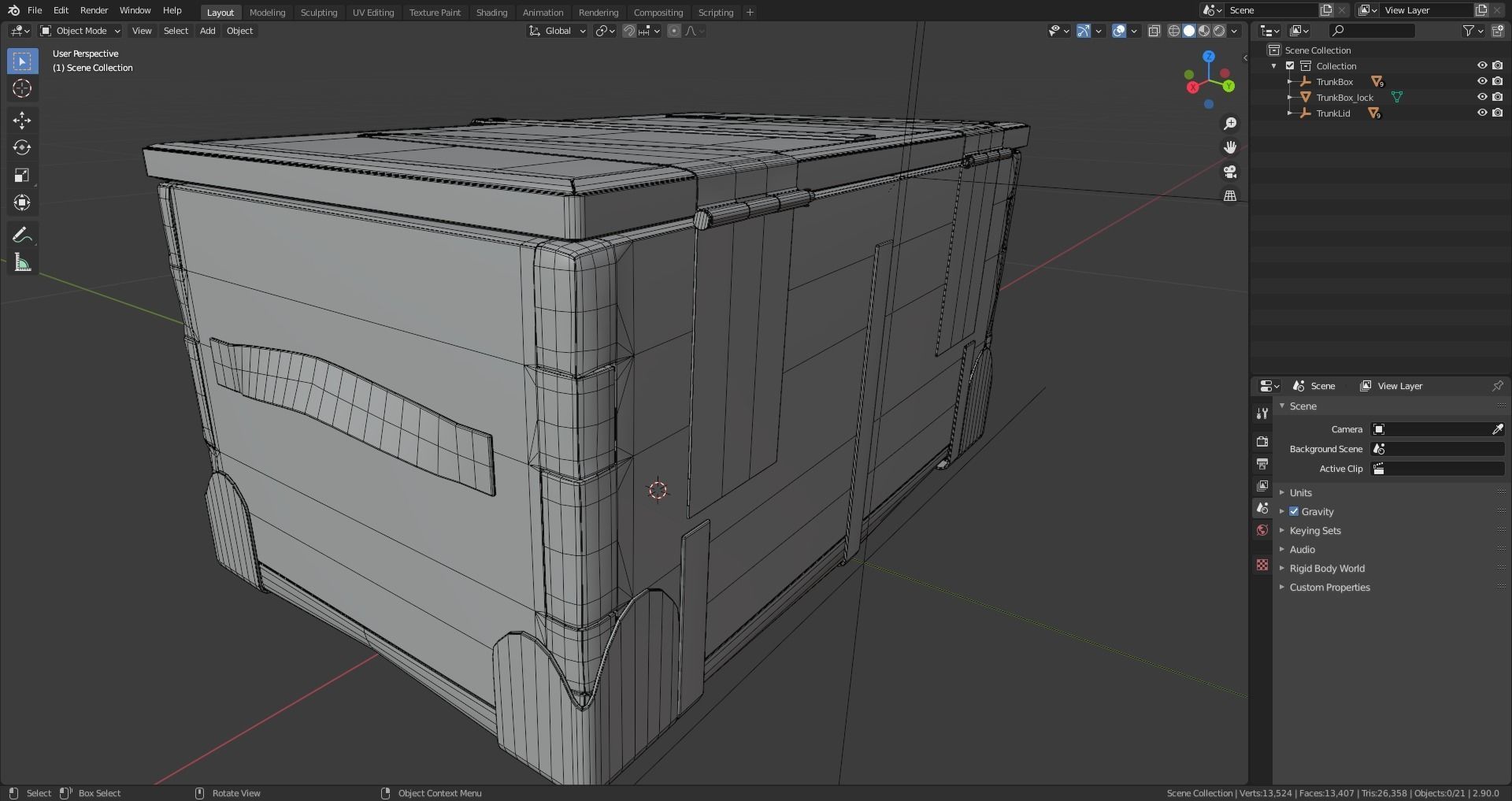 Wooden trunk box Low-poly 3D model_10