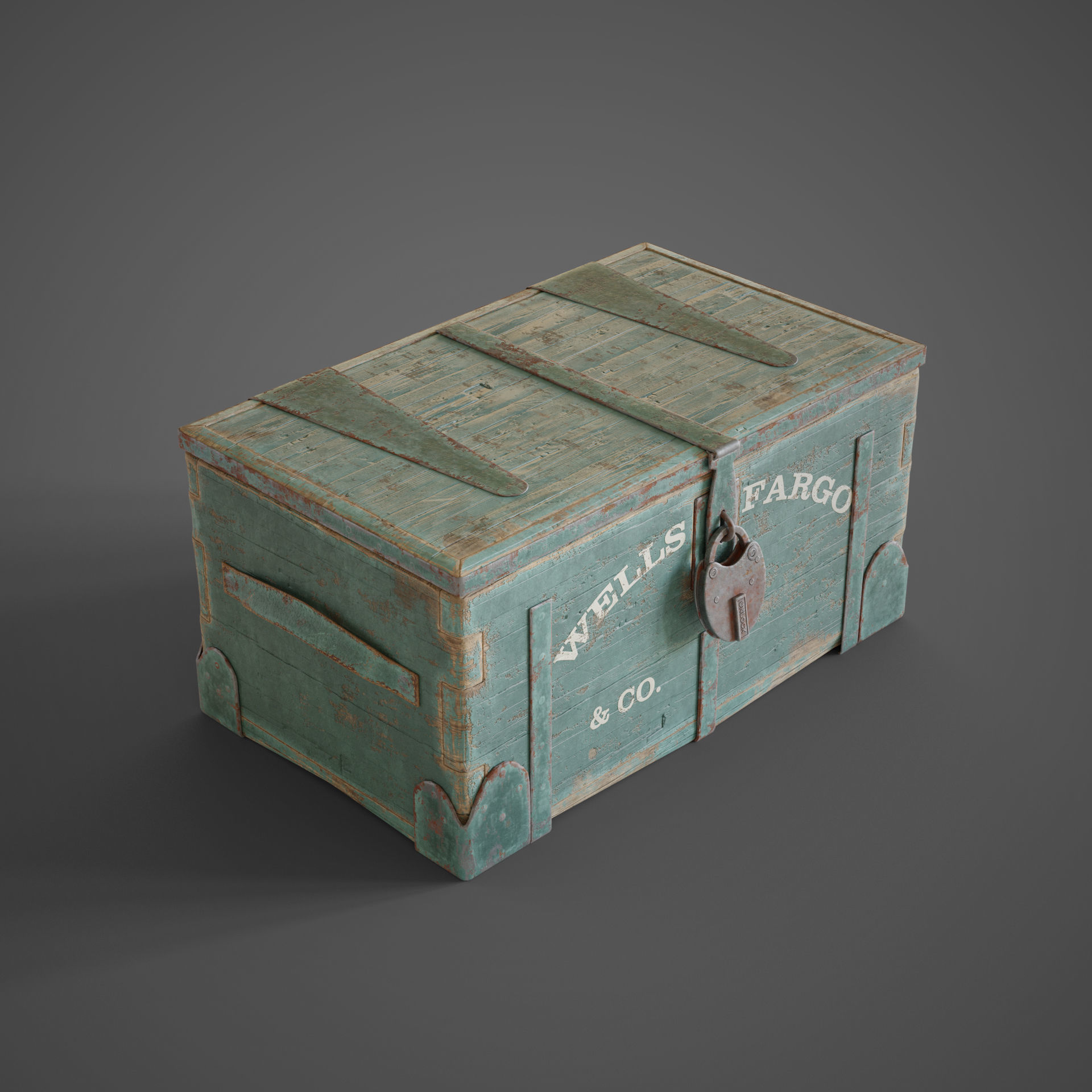 Wooden trunk box Low-poly 3D model_4