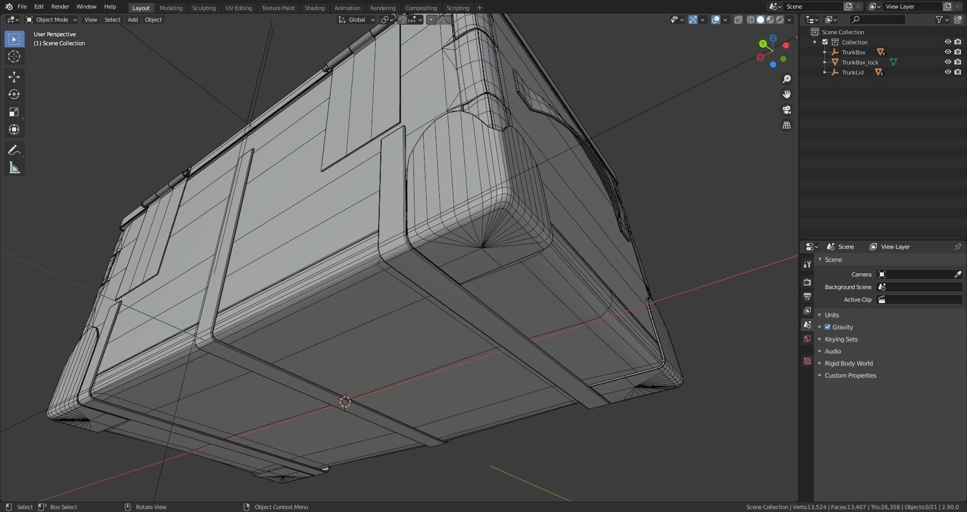 Wooden trunk box Low-poly 3D model_12