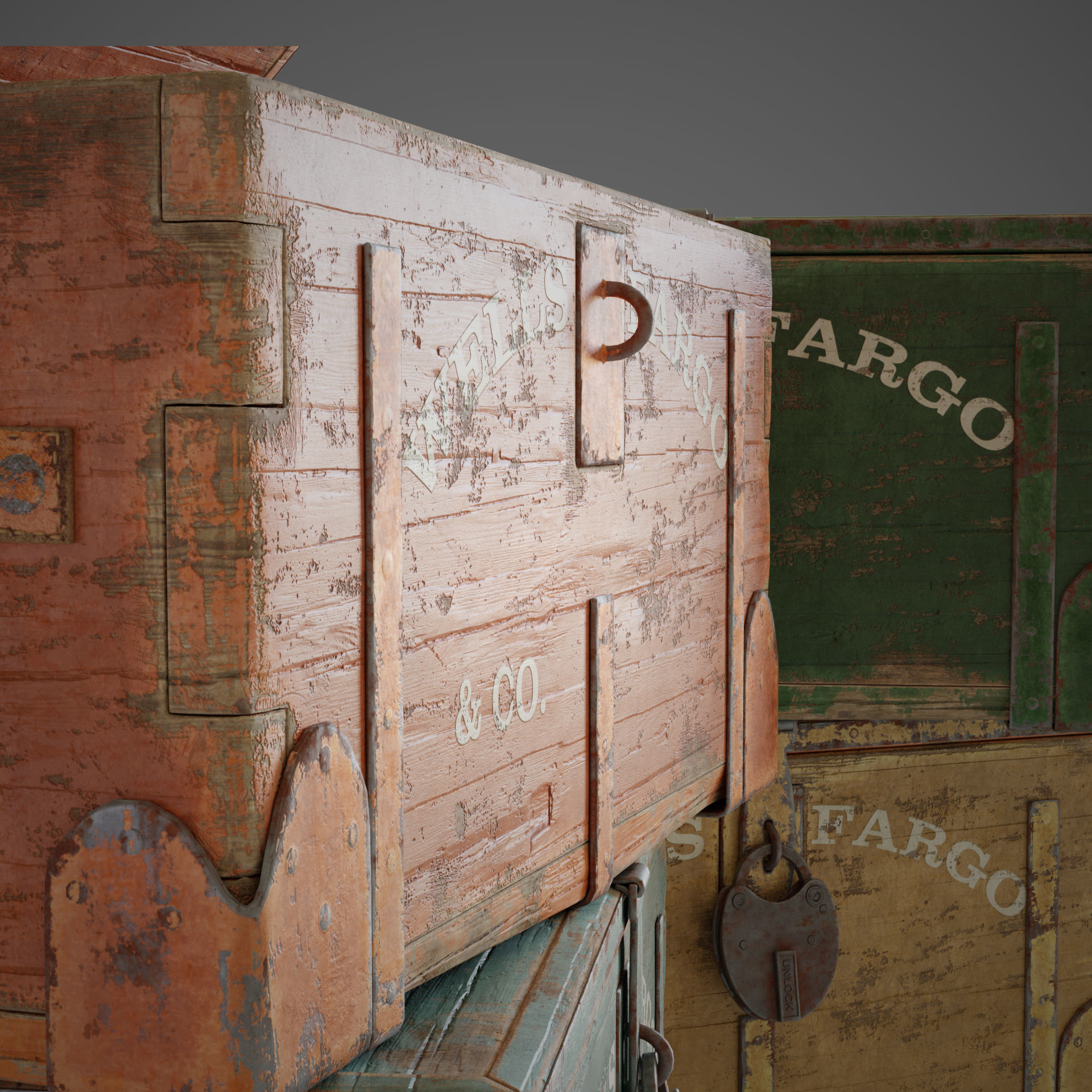 Wooden trunk box Low-poly 3D model_7
