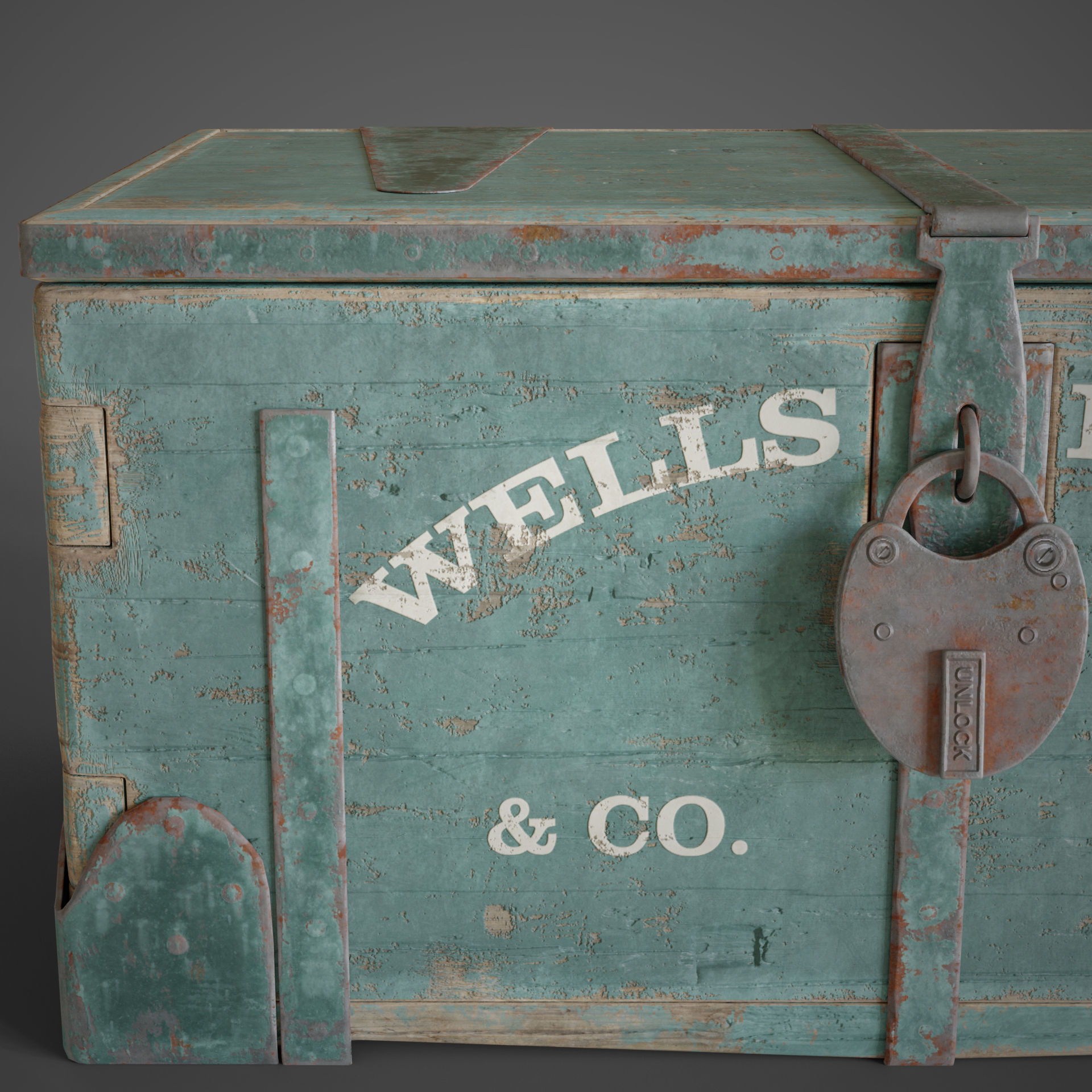 Wooden trunk box Low-poly 3D model_3