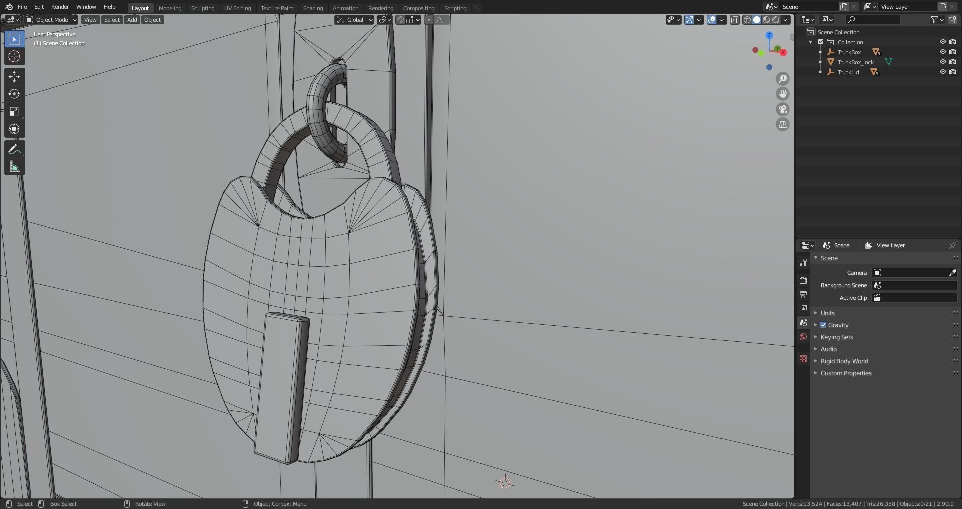 Wooden trunk box Low-poly 3D model_8