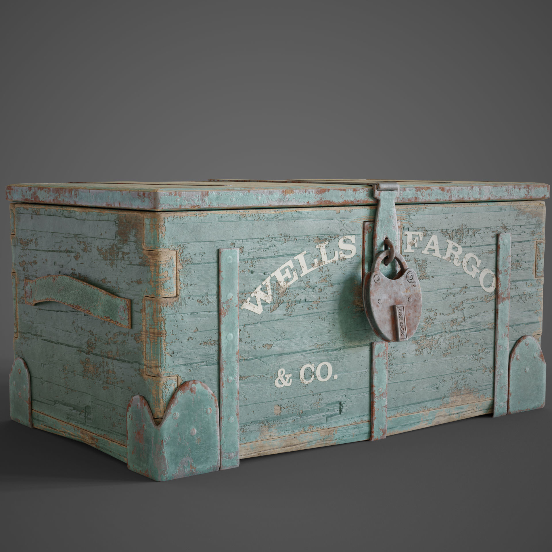 Wooden trunk box Low-poly 3D model_1
