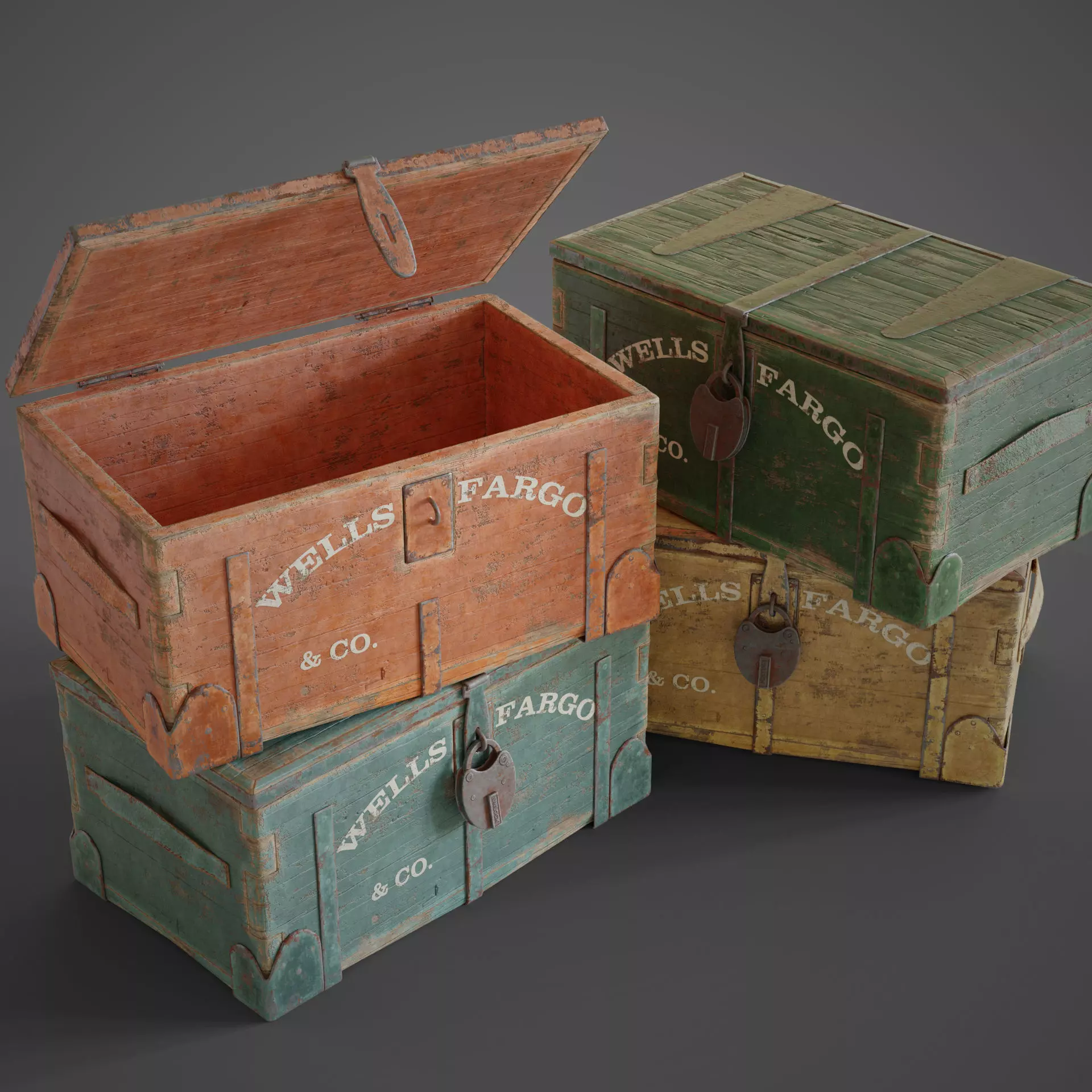 Wooden trunk box Low-poly 3D model_0