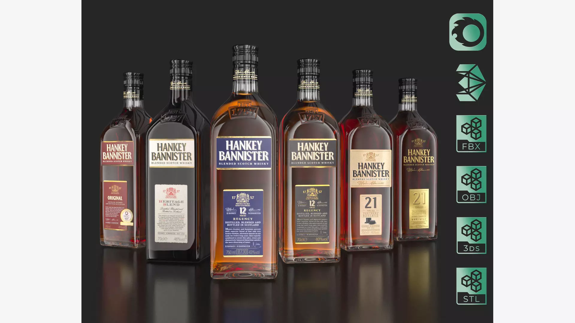 Hankey Bannister Blended Scotch Whisky Bottles 3D model