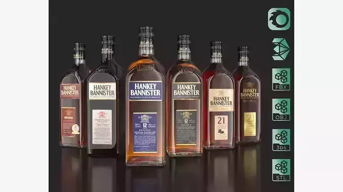 Hankey Bannister Blended Scotch Whisky Bottles  3D model