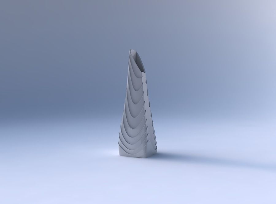 Vase top bent rectangle with horizontal wavy layers 3D print model_4