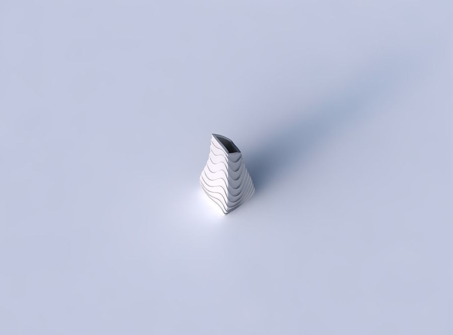 Vase top bent rectangle with horizontal wavy layers 3D print model_2