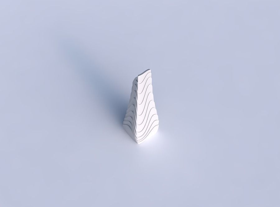 Vase top bent rectangle with horizontal wavy layers 3D print model_1