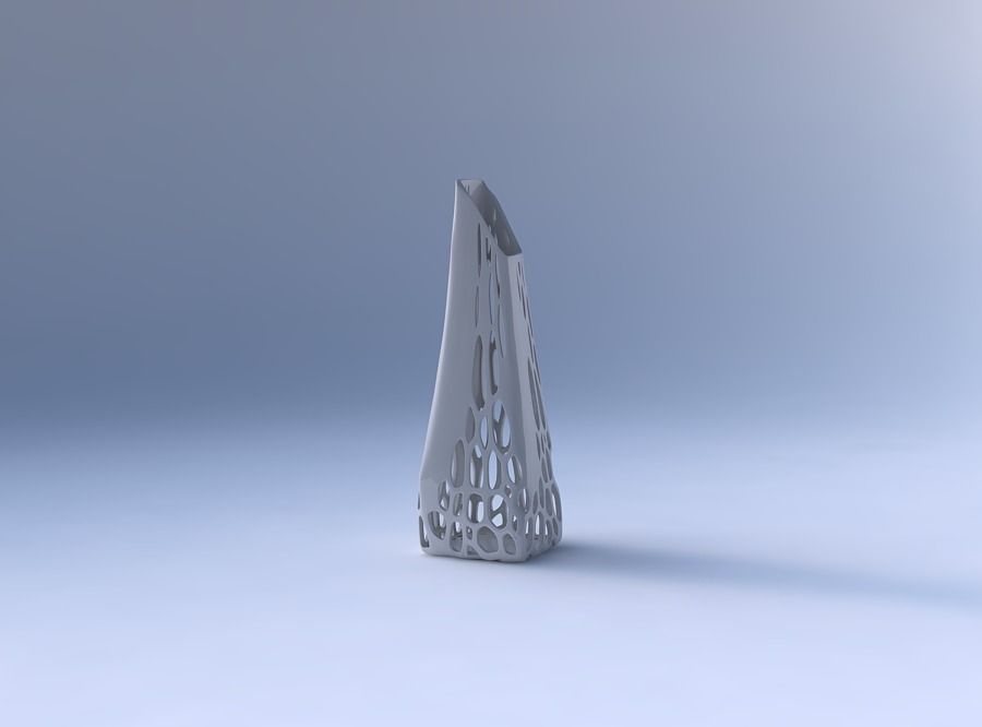 Vase top bent rectangle with organic lattice and solid centers 3D print model_4
