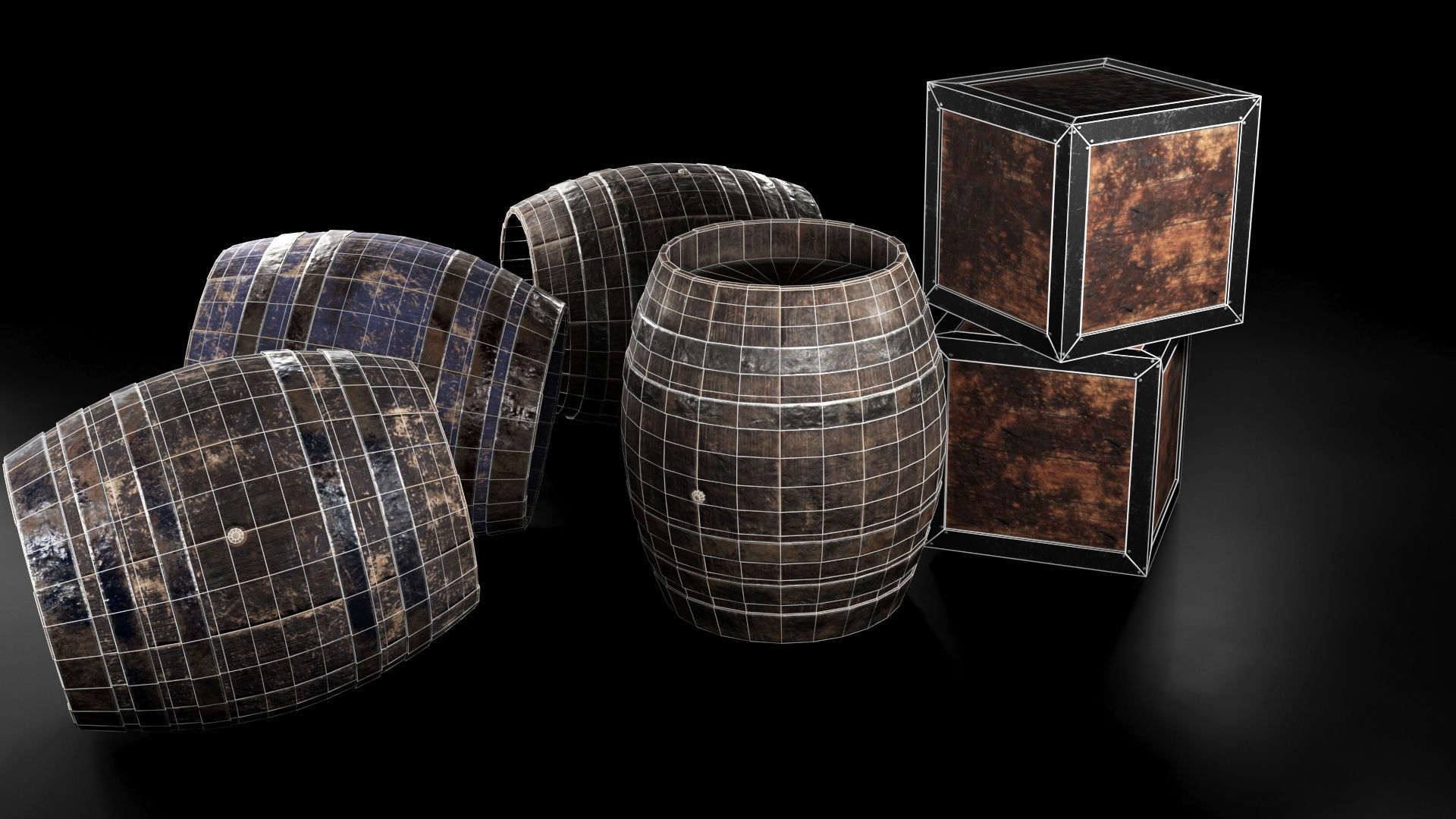 Barrels and Box barrel 3D model_5