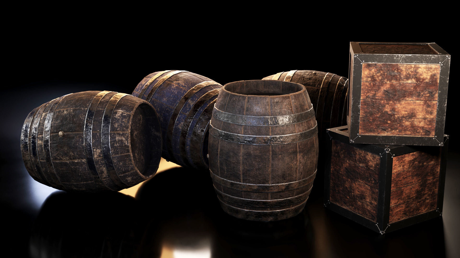 Barrels and Box barrel 3D model_2
