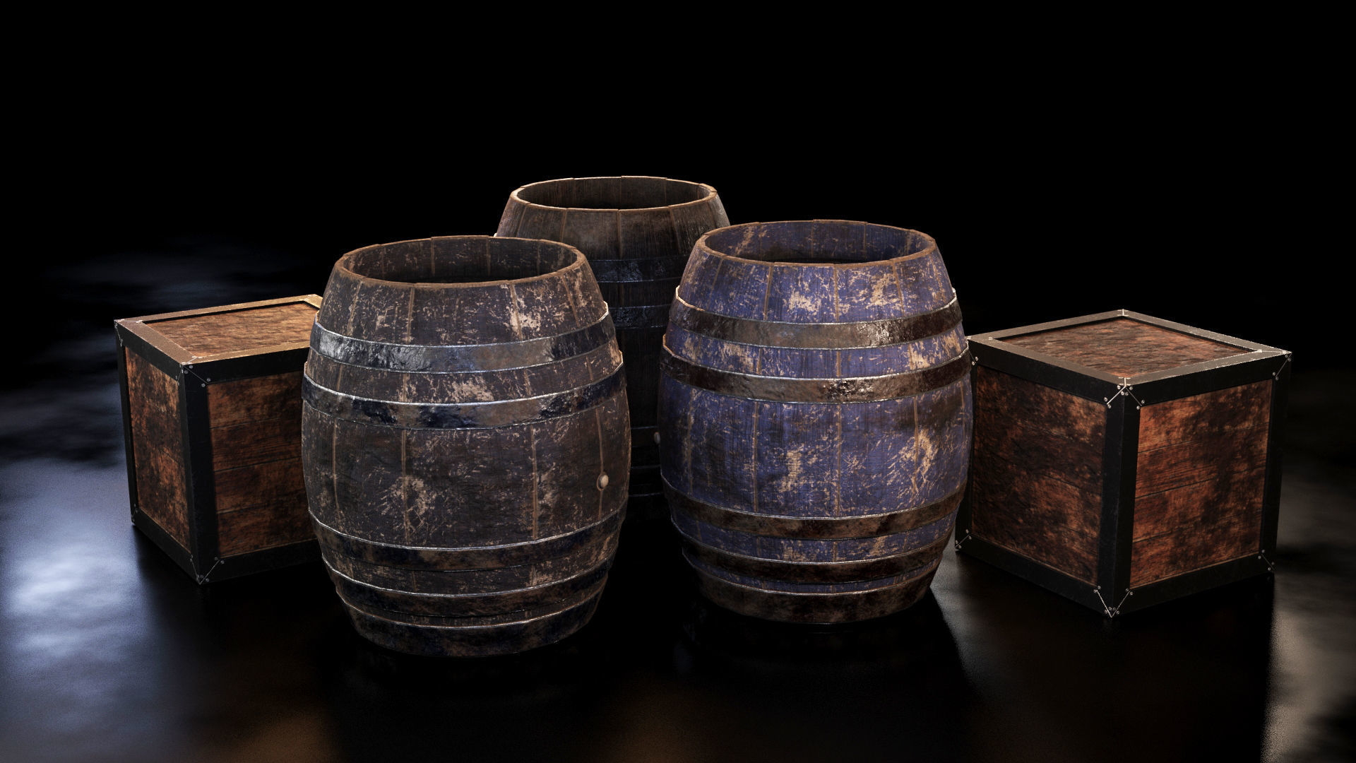 Barrels and Box barrel 3D model_1
