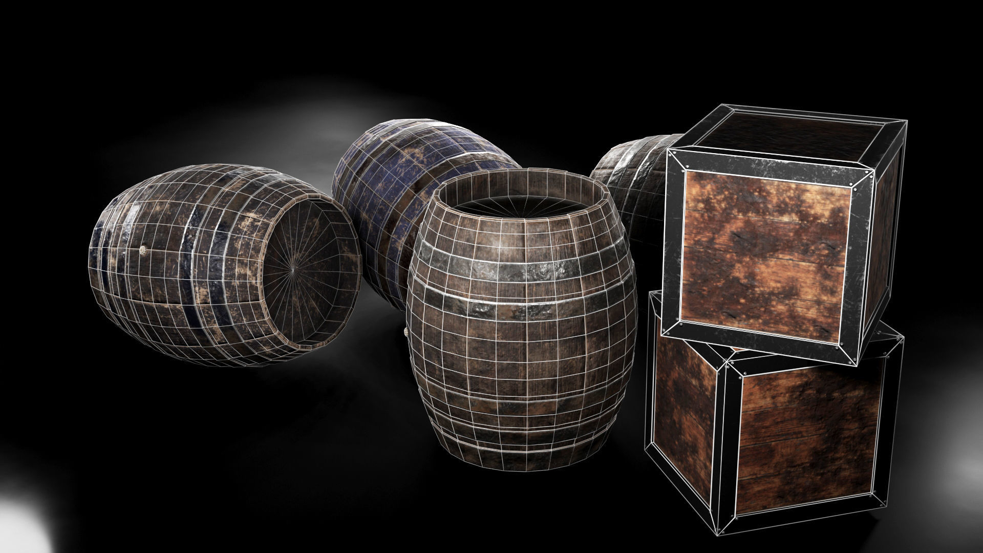 Barrels and Box barrel 3D model_6