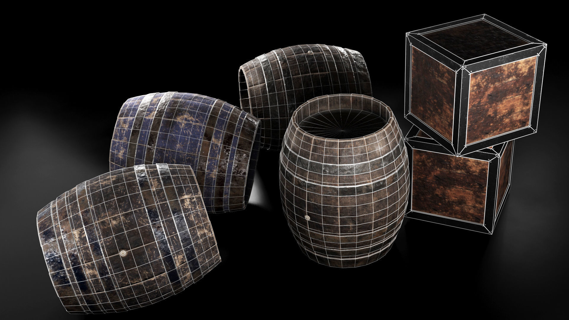 Barrels and Box barrel 3D model_4