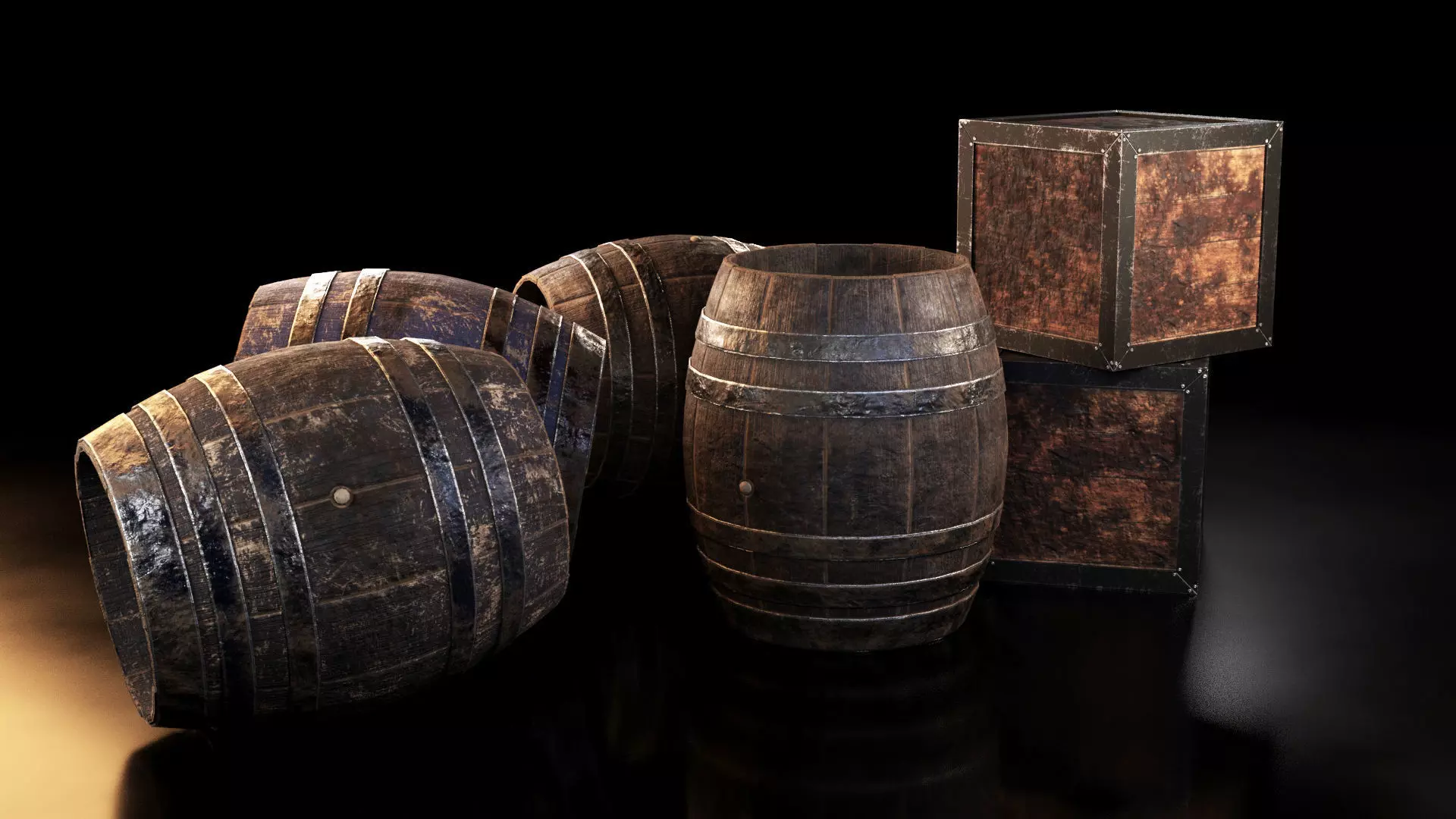 Barrels and Box barrel 3D model_0