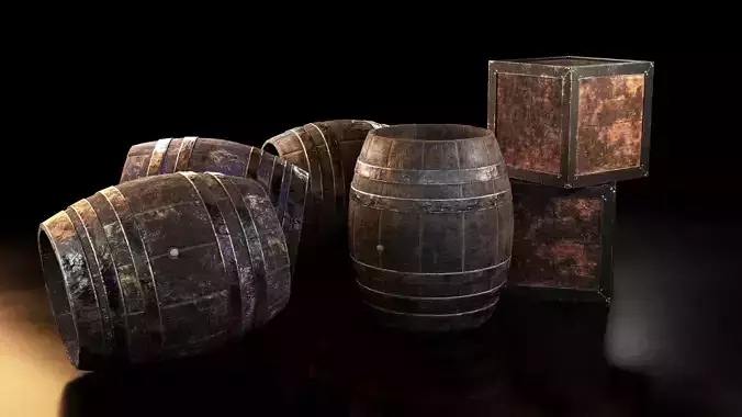 Barrels and Box barrel 3D model