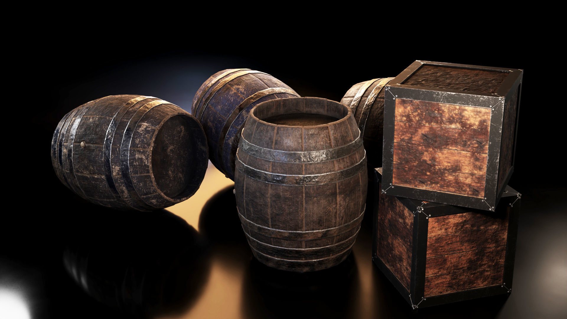Barrels and Box barrel 3D model_3