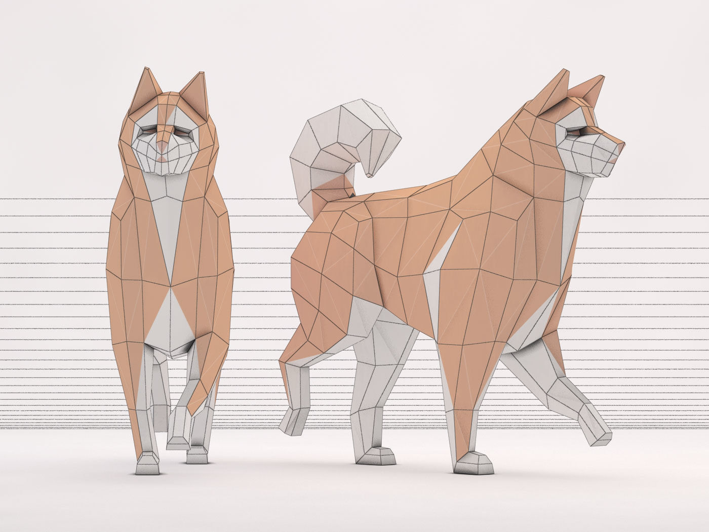 ORIGAMI---Dog Walking Low-poly 3D model_26