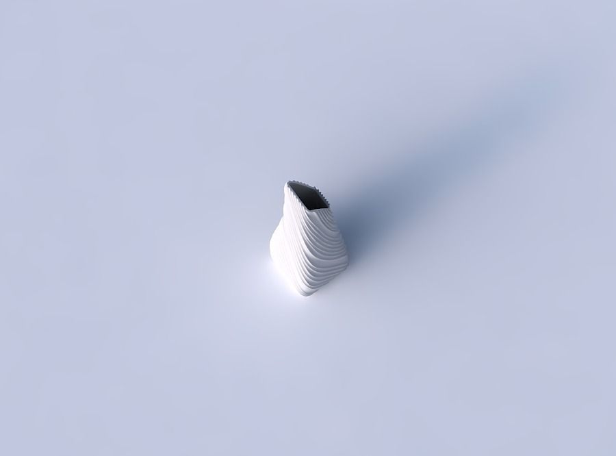 Vase top bent rectangle with twisted extruded lines 3D print model_2