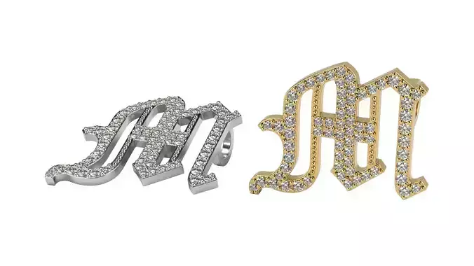 Old English M stone and solid 3D print model