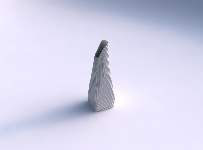 Vase top bent rectangle with wavy extruded lines 3 3D print model