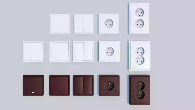 EU - CZ  wall socket and light switch - 3 set - free 3d model