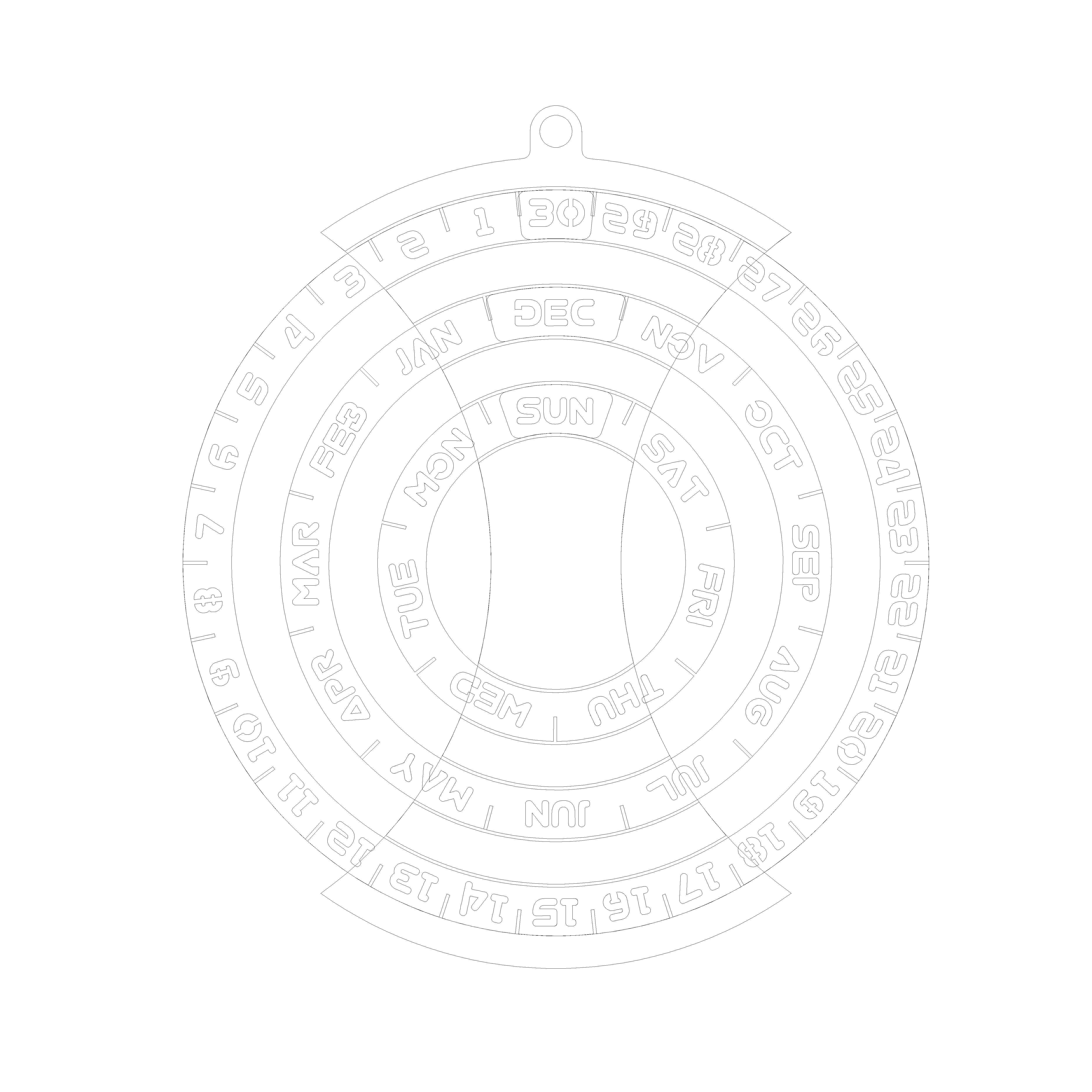 Mechanical timber wall calendar  3D model_5