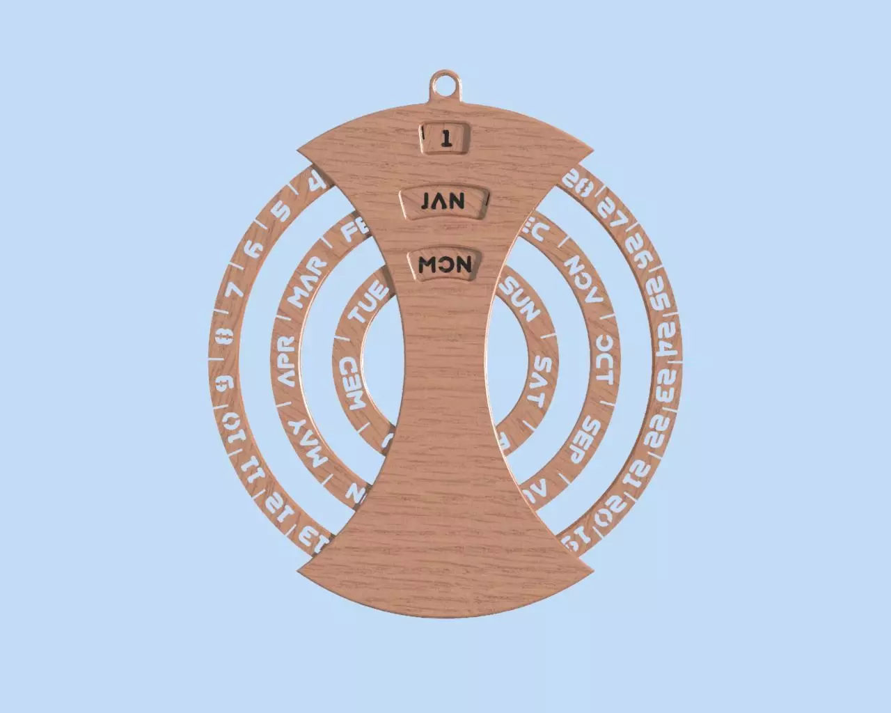 Mechanical timber wall calendar  3D model_0