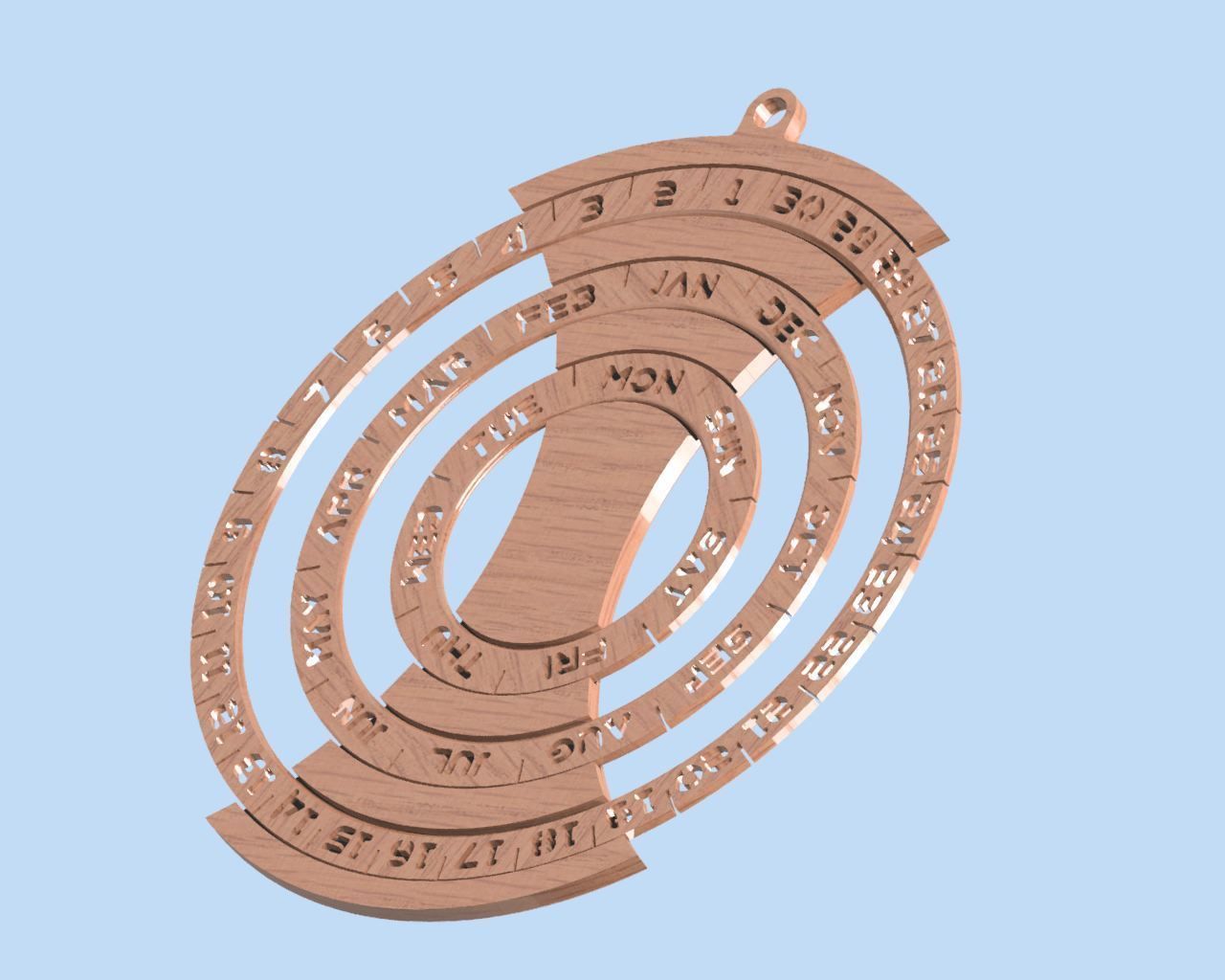 Mechanical timber wall calendar  3D model_1