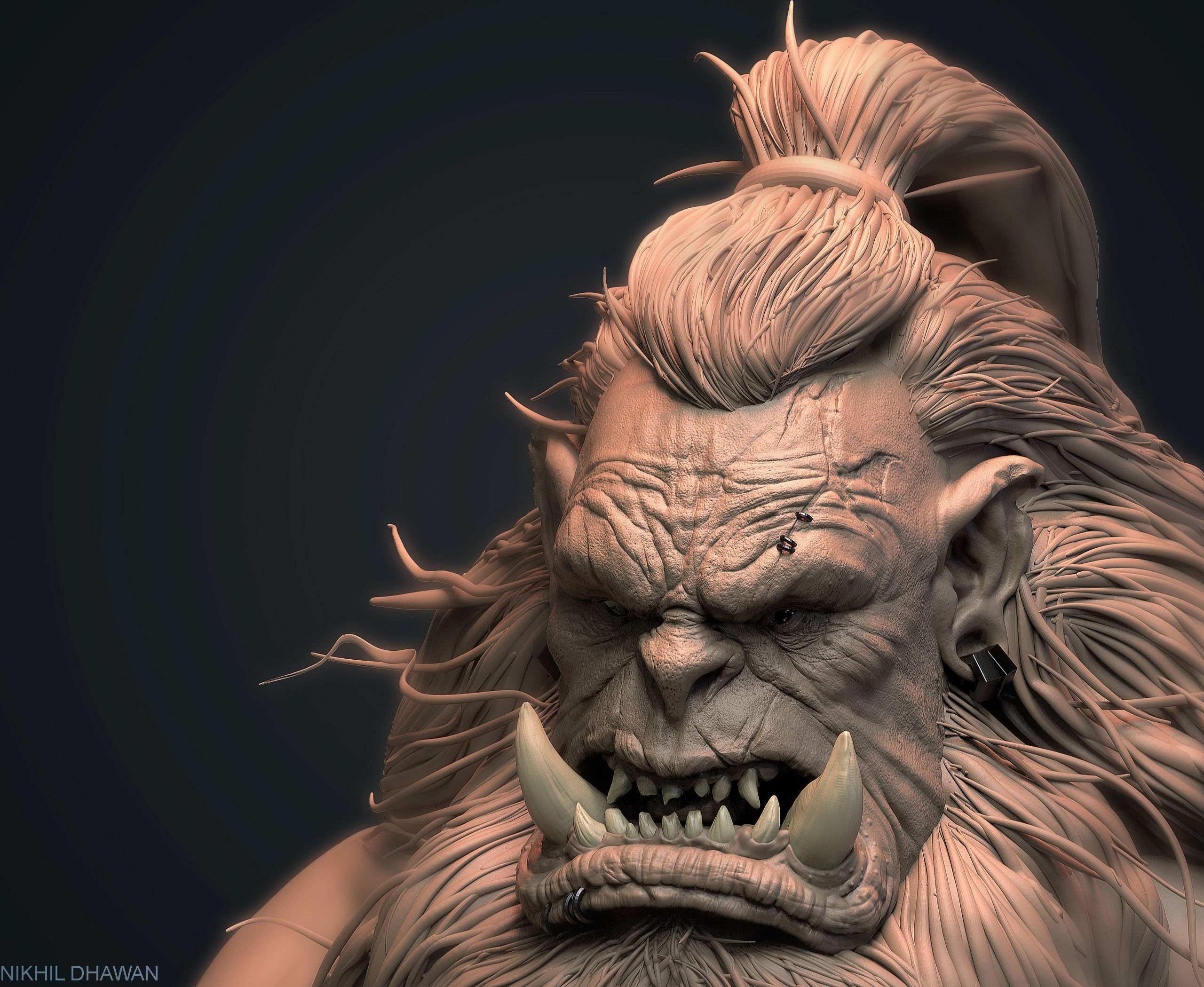 ORC001 bust of demon 3D print model_1