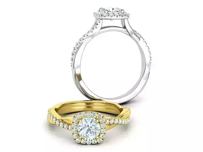 HALO ENGAGEMENT RING WAVE SHANK FRENCH PAVE SETTING