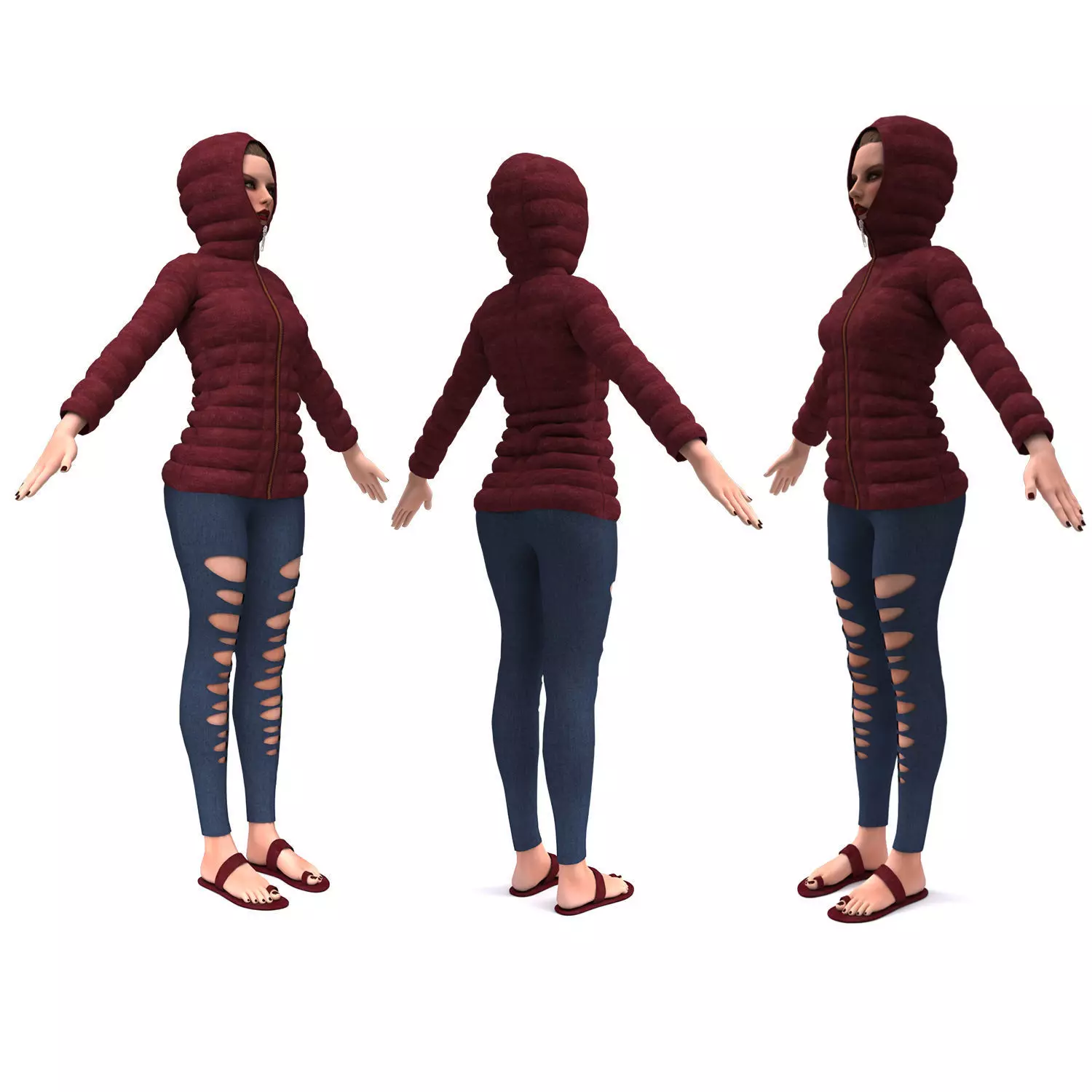 3d realistic girl with designed cloth 3D model_0