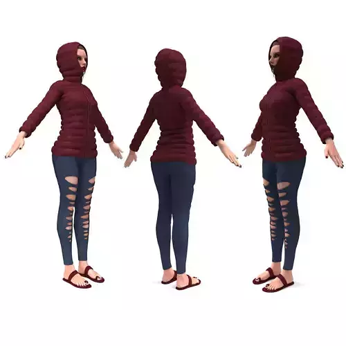 3d realistic girl with designed cloth  3D model