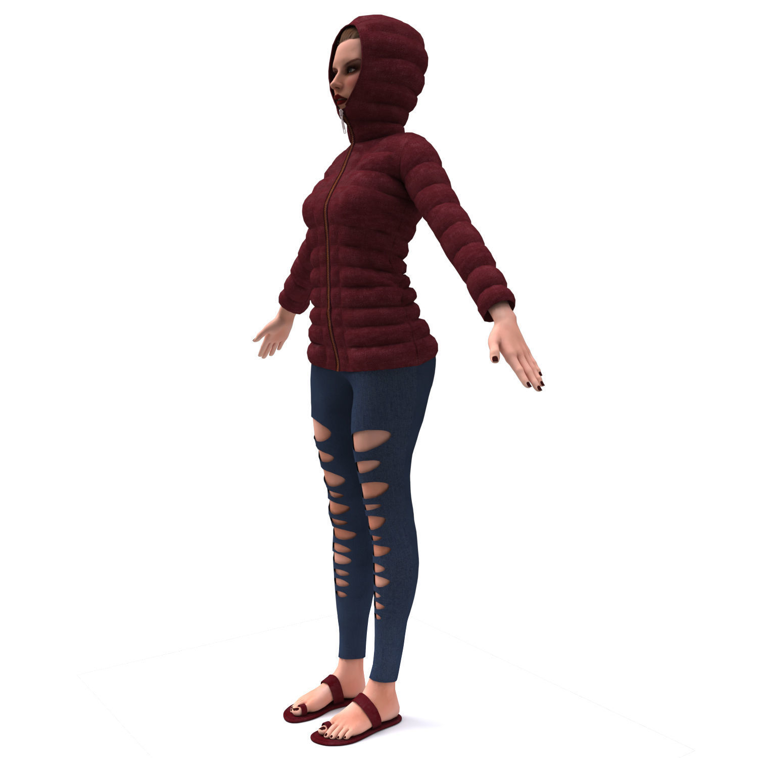 3d realistic girl with designed cloth 3D model_2