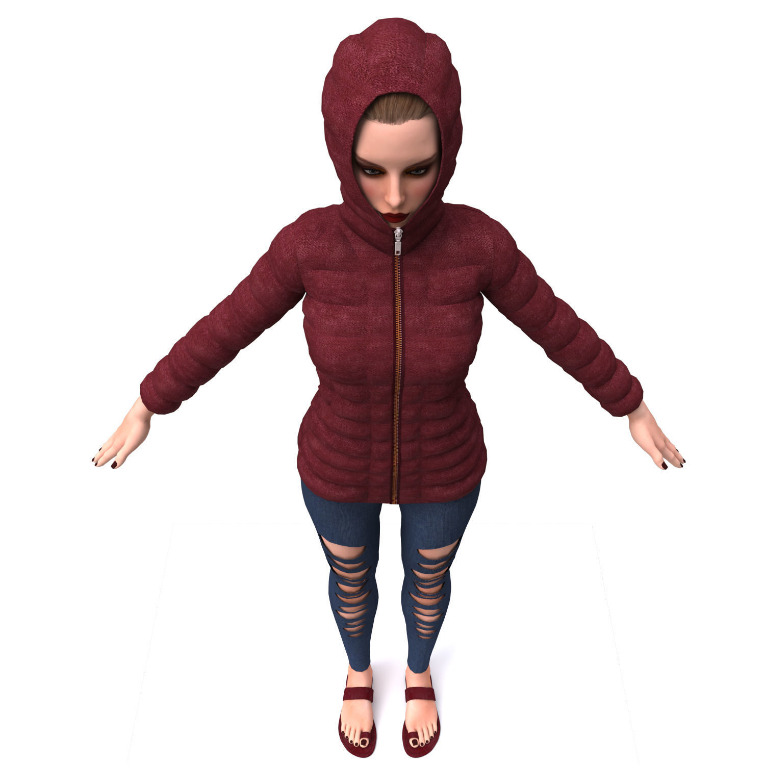 3d realistic girl with designed cloth 3D model_6