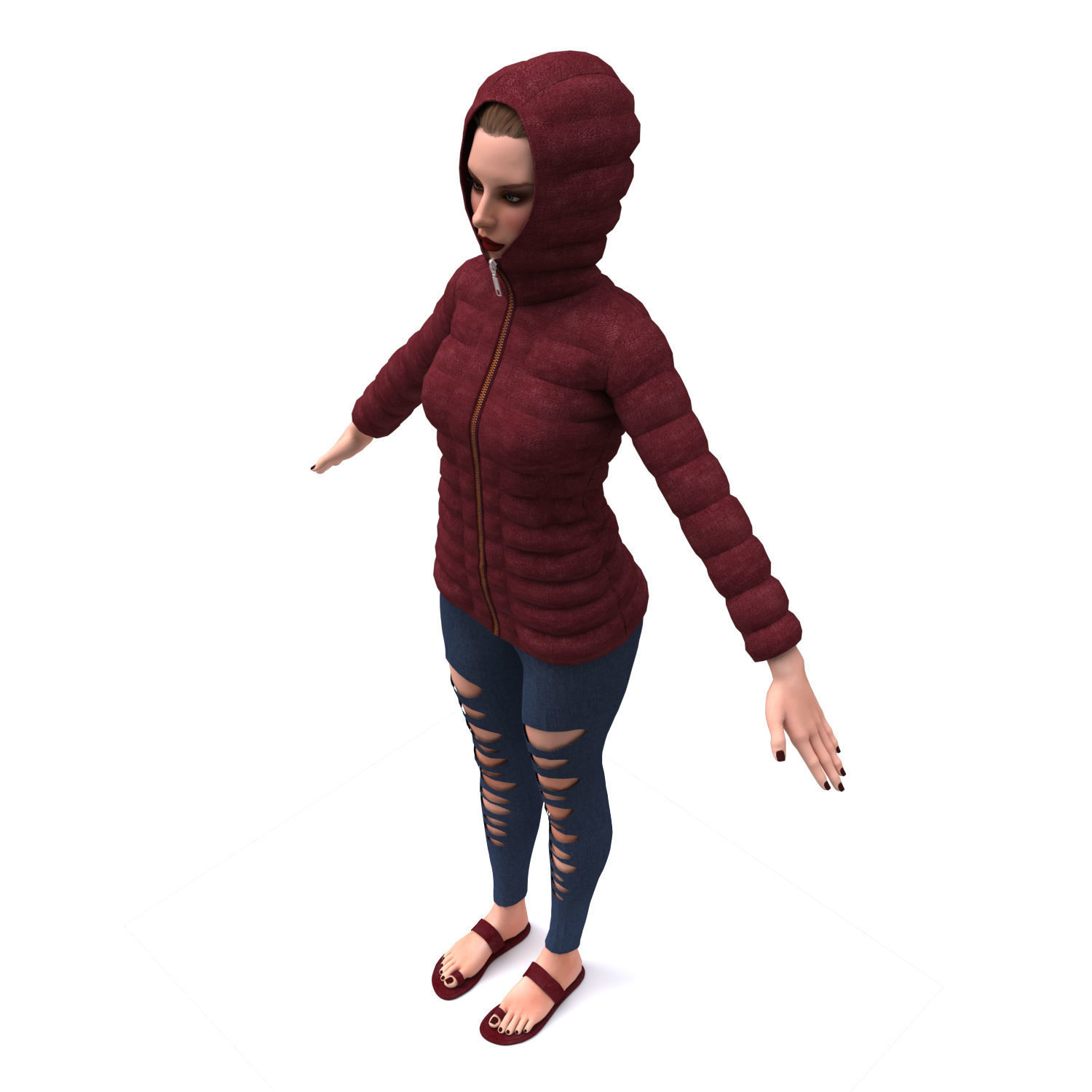 3d realistic girl with designed cloth 3D model_3