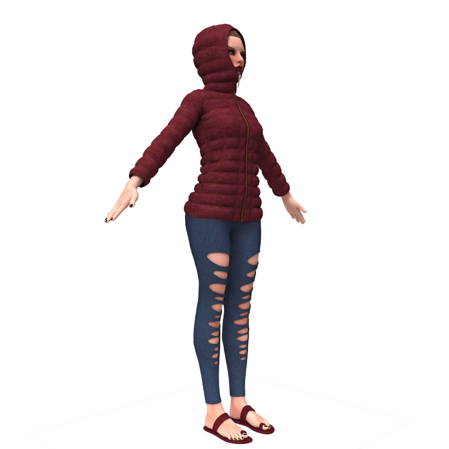 3d realistic girl with designed cloth 3D model_7